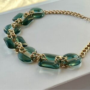 Gold & Aqua-Colored Chunky Link Necklace
